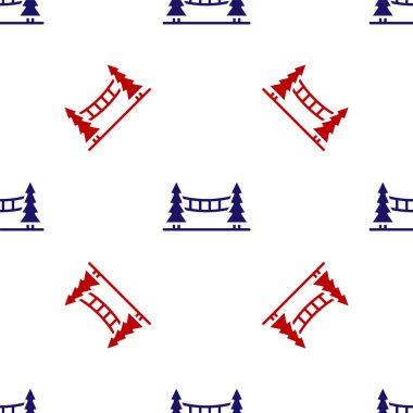 Vancouver, Kanada 'da mavi ve kırmızı Capilano Askı Köprüsü beyaz arka planda izole edilmiş. Vektör