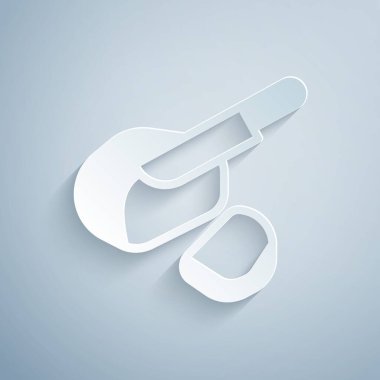 Kağıt kesiği, gri arka planda izole edilmiş Kanada Peameal pastırması ikonu. Kağıt sanatı tarzı. Vektör