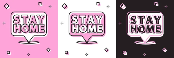 Set Icono de estancia en casa aislado sobre fondo rosa y blanco, negro. Virus Corona 2019-nCoV. Vector. — Archivo Imágenes Vectoriales