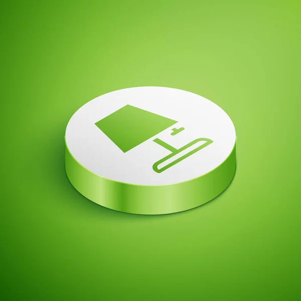 Icono de la lámpara de mesa isométrica aislado sobre fondo verde. Botón círculo blanco. Vector — Archivo Imágenes Vectoriales