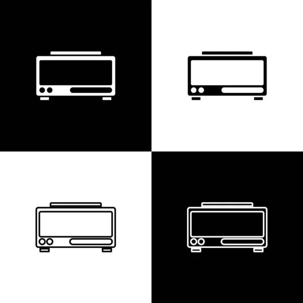 Set Icono de despertador digital aislado sobre fondo blanco y negro. Reloj despertador electrónico. Icono de tiempo. Vector — Vector de stock