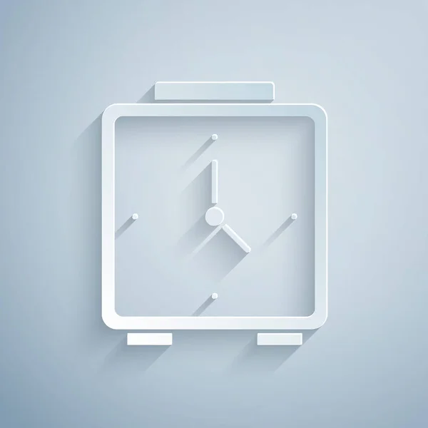 Corte de papel Icono de reloj despertador aislado sobre fondo gris. Despierta, levántate concepto. Señal de tiempo. Estilo de arte de papel. Vector — Archivo Imágenes Vectoriales