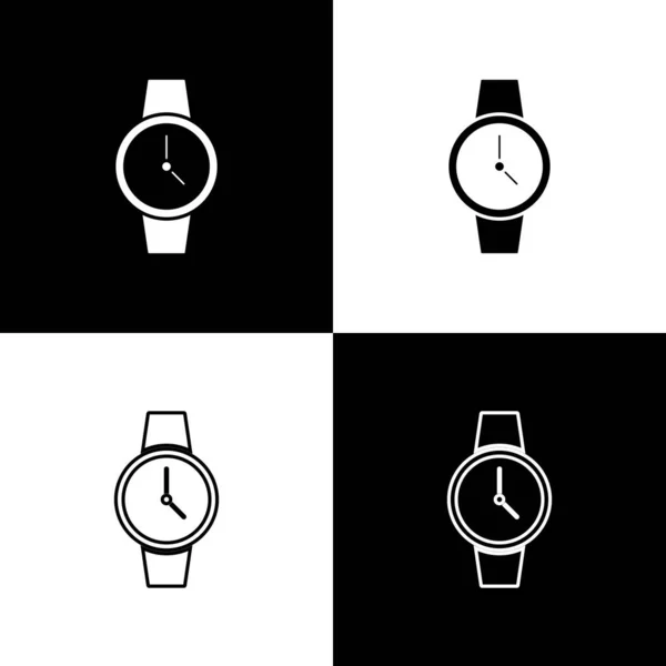 Definir ícone relógio de pulso isolado no fundo preto e branco. ícone de relógio de pulso. Vetor —  Vetores de Stock