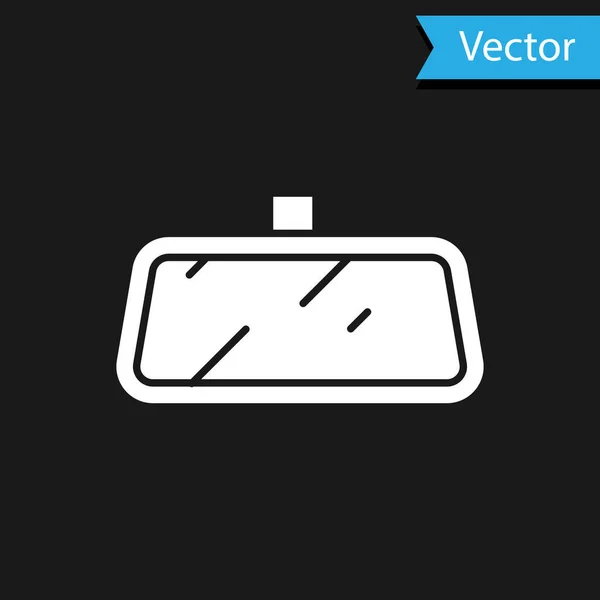 Icono del espejo del coche blanco aislado sobre fondo negro. Vector — Vector de stock