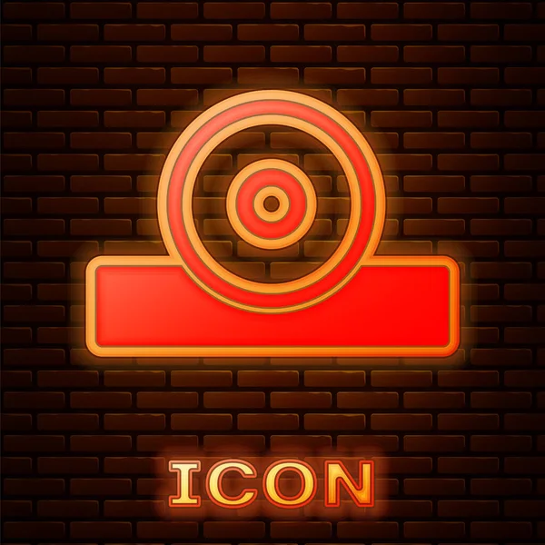 Glowing neon Otolaryngological head reflector icon isolated on brick wall background. Equipment for inspection the patients ear, throat and nose. Vector — 图库矢量图片