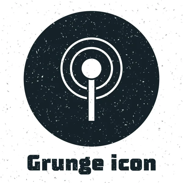 Grunge Antenne Symbol isoliert auf weißem Hintergrund. Funkantenne drahtlos. Technologie und Netzwerksignalfunkantenne. Monochrome Vintage-Zeichnung. Vektor — Stockvektor