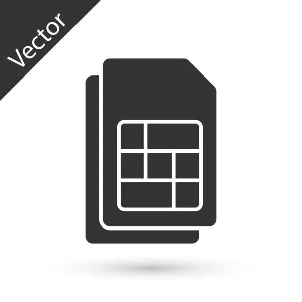 Icono de tarjeta Sim gris aislado sobre fondo blanco. Móvil chip de tarjeta SIM de teléfono celular. Símbolo de tecnología de telecomunicaciones móviles. Vector — Vector de stock