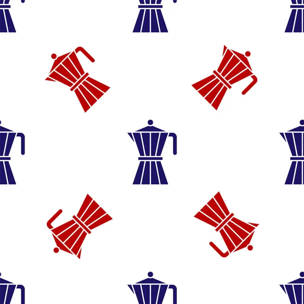 Azul e vermelho Cafeteira moca pote ícone isolado padrão sem costura no fundo branco. Vetor — Vetor de Stock