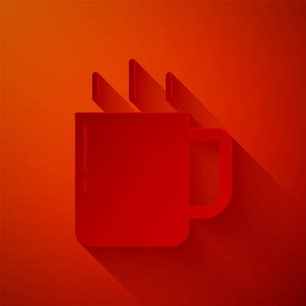 Papel cortado icono taza de café aislado sobre fondo rojo. Taza de té. Café caliente. Estilo de arte de papel. Vector — Vector de stock