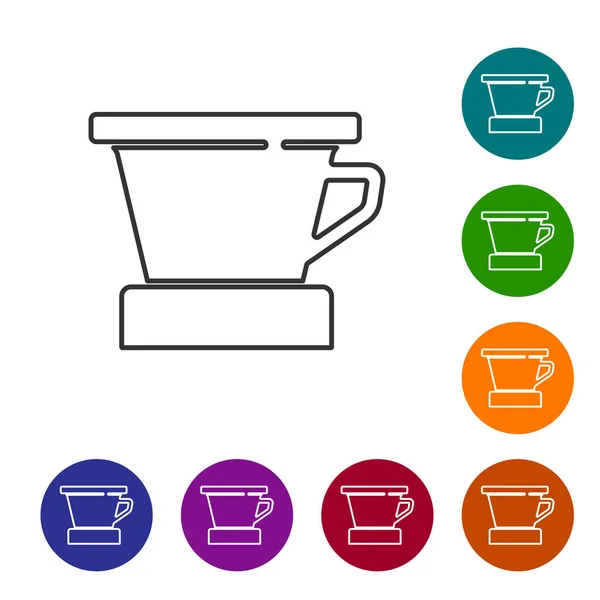 Schwarze Linie V60 Kaffeemaschine Symbol isoliert auf weißem Hintergrund. Setzen Sie Symbole in farbigen Kreis-Tasten. Vektor — Stockvektor