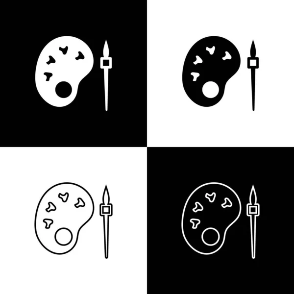 Set Pincel con icono de paleta aislado sobre fondo blanco y negro. Vector — Vector de stock
