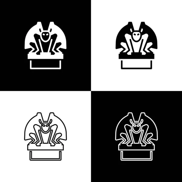 Conjunto de gárgola en el icono del pedestal aislado sobre fondo blanco y negro. Vector — Archivo Imágenes Vectoriales