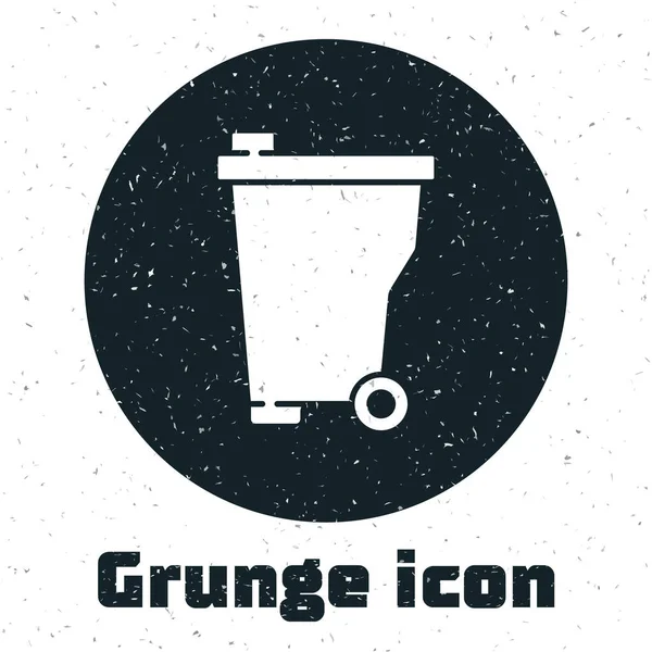 Значок "Grunge Trash can" выделен на белом фоне. Знак мусорного бака. Reycle basket icon. Значок офисного мусора. Монохромный винтажный рисунок. Вектор — стоковый вектор