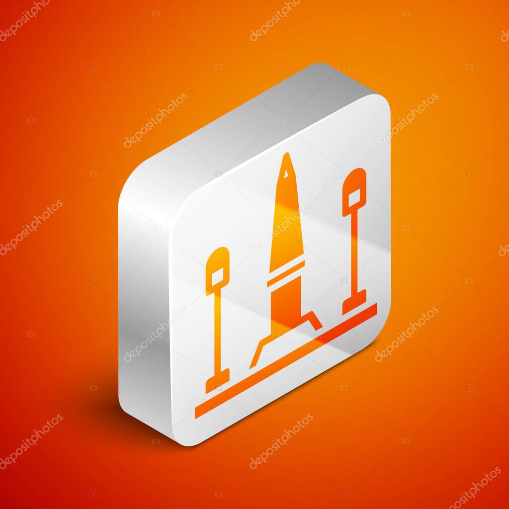 Isometric Place De La Concorde in Paris, France icon isolated on orange background. Silver square button. Vector