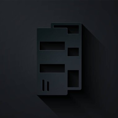 Kağıt kesiği Pantone palet kitap örnekleri siyah arka planda izole boya ikonu. Gökkuşağı pantonlu boya masası. Kağıt sanatı tarzı. Vektör