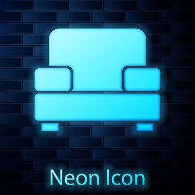 Duvarın arka planında parlayan neon koltuğu simgesi izole edildi. Vektör