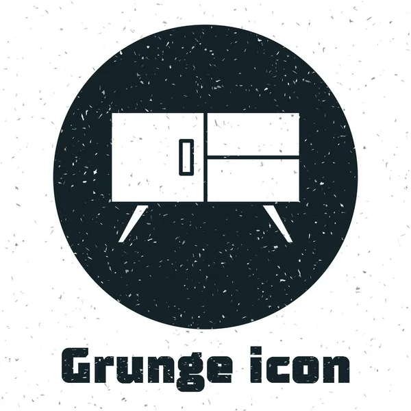 Grunge Klatka piersiowa ikona szuflady izolowane na białym tle. Monochromatyczny rysunek rocznika. Wektor — Wektor stockowy