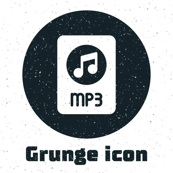 Grunge MP3 documento de archivo. Descargar icono del botón mp3 aislado sobre fondo blanco. Signo de formato de música Mp3. Símbolo de archivo MP3. Dibujo vintage monocromo. Vector — Vector de stock
