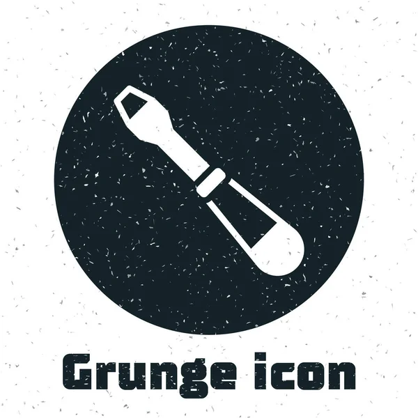 Grunge schroevendraaier pictogram geïsoleerd op witte achtergrond. symbool van het servicewerktuig. Monochrome vintage tekening. Vector — Stockvector