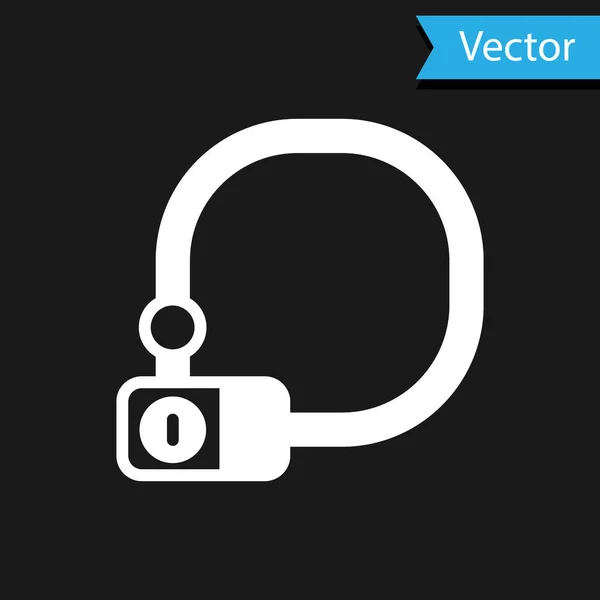 Cerradura de bicicleta blanca Icono industrial en forma de U aislado sobre fondo negro. Vector — Vector de stock