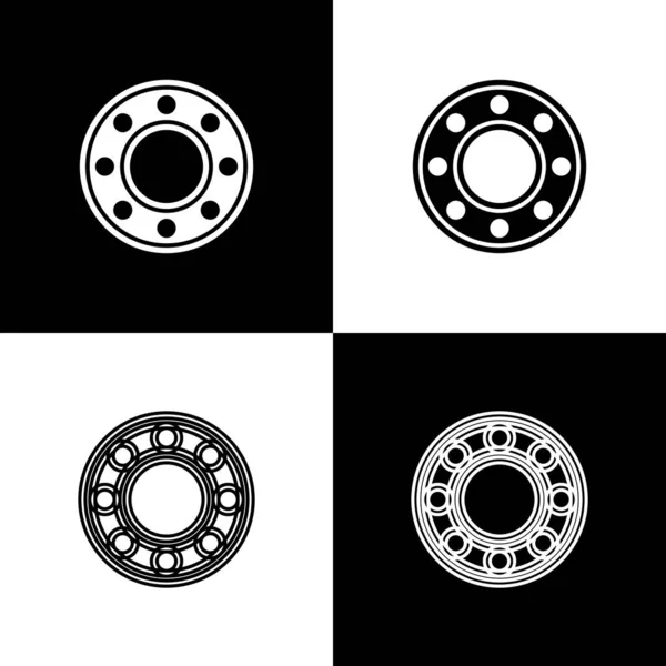 Set Icono de rodamiento de bolas de bicicleta aislado sobre fondo blanco y negro. Vector — Vector de stock