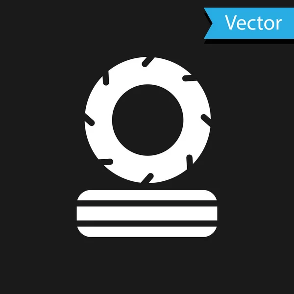 Blanco Icono de neumáticos de combustión acostado aislado sobre fondo negro. Vector — Vector de stock