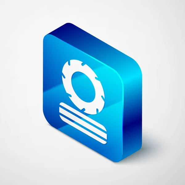 Isometric Lying burning tires icon isolated on grey background. Blue square button. Vector - Stok Vektor
