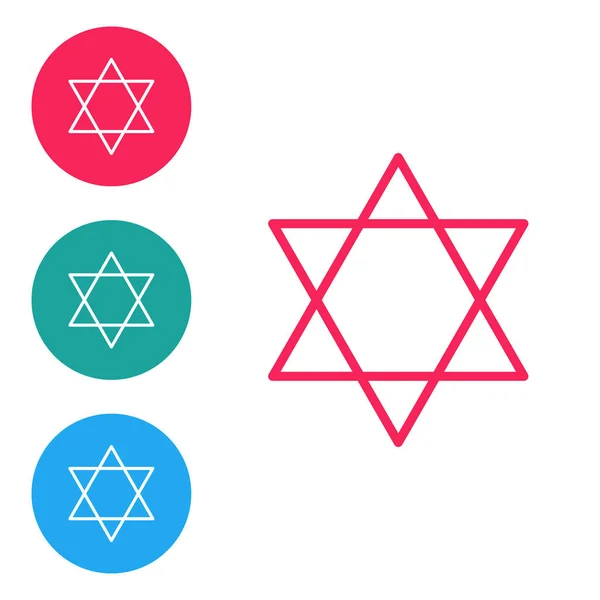 Röd linje Star of David ikonen isolerad på vit bakgrund. Judisk religionssymbol. Israels symbol. Ställ ikoner i cirkelknapparna. Vektor Illustration — Stock vektor