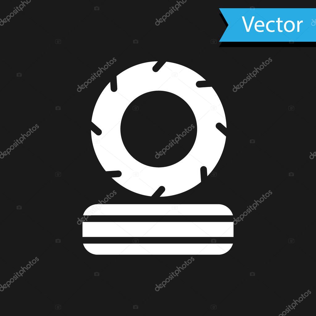 White Lying burning tires icon isolated on black background. Vector