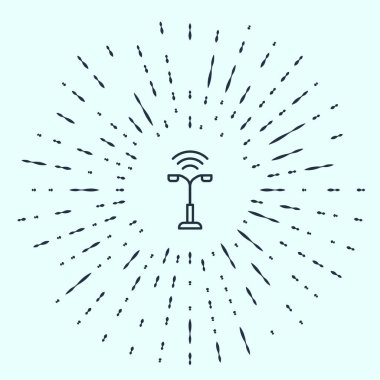 Siyah çizgi Akıllı sokak lambası simgesi gri arkaplanda izole edildi. İnternet kavramının kablosuz bağlantısı. Soyut çember rastgele noktalar. Vektör