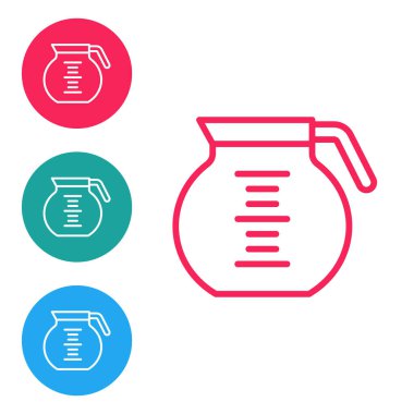 Kırmızı çizgi kahve demliği simgesi beyaz arkaplanda izole edilmiş. Simgeleri daire düğmelerine ayır. Vektör