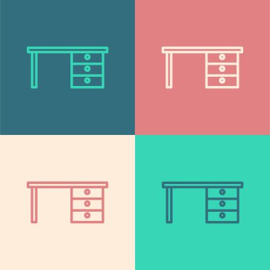 Pop Art Line ofis masa simgesi renk arkaplanında izole edildi. Vektör