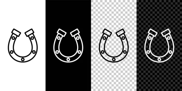 Définir la ligne Icône fer à cheval isolé sur fond noir et blanc. Vecteur — Image vectorielle