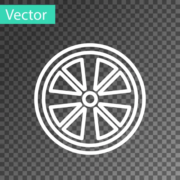 White line Alloy wheel for a car icon isolated on transparent background. Vector — Stock Vector