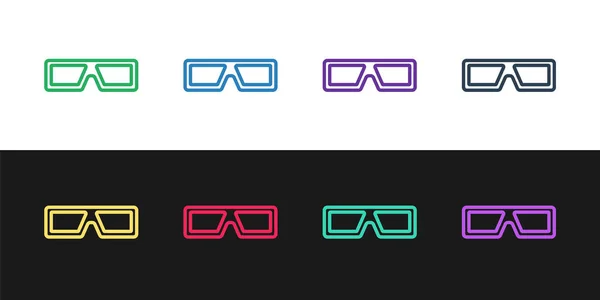 Establecer línea 3D gafas de cine icono aislado sobre fondo blanco y negro. Vector — Archivo Imágenes Vectoriales