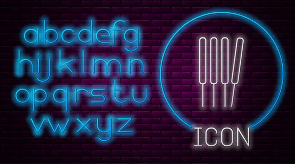 Glowing neon line Aroma sticks, incense, aromas icon isolated on brick wall background. Neon light alphabet. Vector — Vector de stock