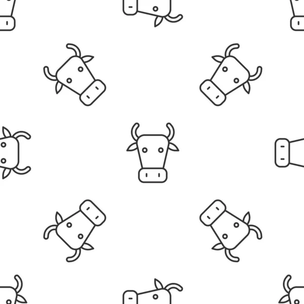 Grey line Cow icon isolated seamless pattern on white background. Vector — Vector de stock