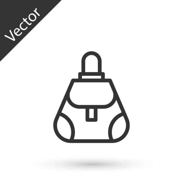 Ícone de bolsa linha cinza isolado no fundo branco. Sinal de mala feminina. Glamour símbolo de bagagem casual. Vetor — Vetor de Stock