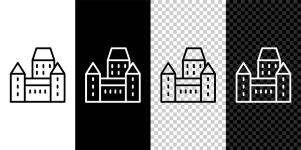 Set line Chateau Frontenac hotel in Quebec City, Canada icoon geïsoleerd op zwart-wit achtergrond. Vector — Stockvector