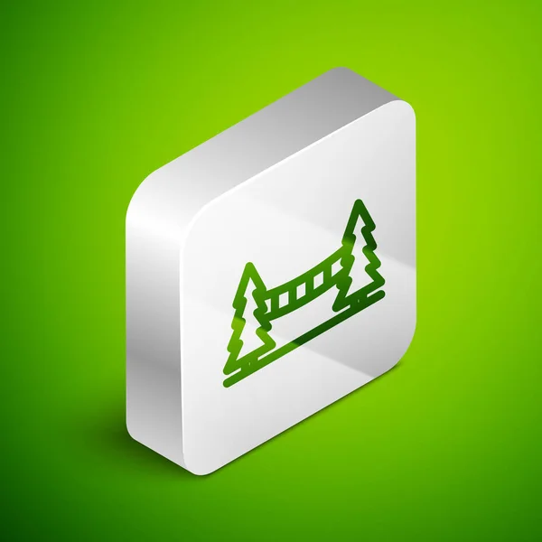 Isometric line Capilano Suspension Bridge in Vancouver, Canada icon isolated on green background. Silver square button. Vector — Archivo Imágenes Vectoriales