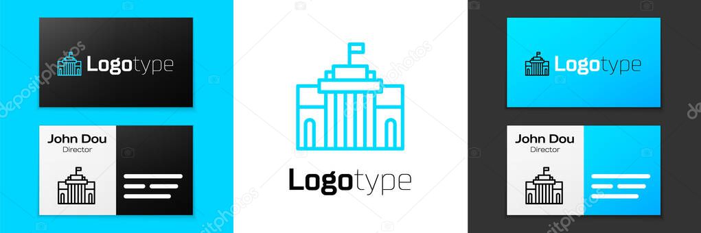 Blue line Prado museum icon isolated on white background. Madrid, Spain. Logo design template element. Vector