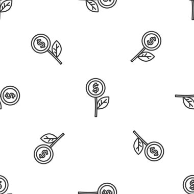 Gri çizgi dolar bitkisi ikonu beyaz arka planda izole edilmiş kusursuz desen. İş yatırımı büyüme konsepti. Para tasarrufu ve yatırım. Vektör