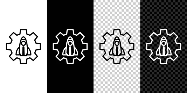 Ustaw linię Business startup projekt ikona odizolowana na czarno-białym tle. Symbol nowego biznesu, przedsiębiorczości, innowacji i technologii. Wektor — Wektor stockowy