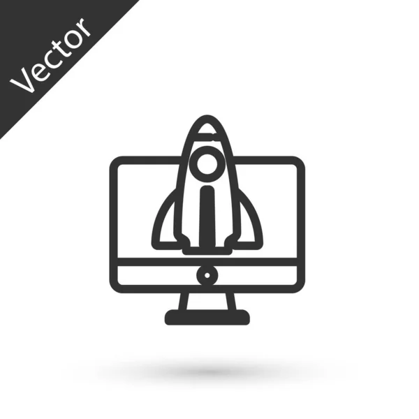 Línea gris Icono de concepto de proyecto de startup empresarial aislado sobre fondo blanco. Símbolo de nuevos negocios, emprendimiento, innovación y tecnología. Vector — Archivo Imágenes Vectoriales