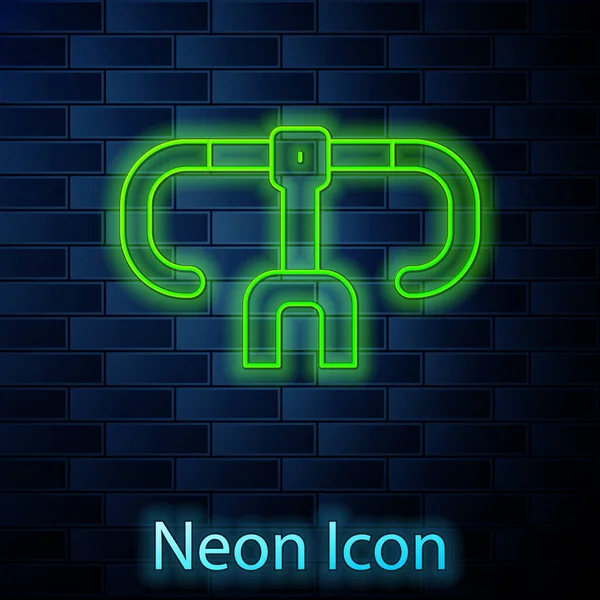 Glowing neon line Bicycle handlebar icon 고립 벽돌 벽 배경에. Vector — 스톡 벡터