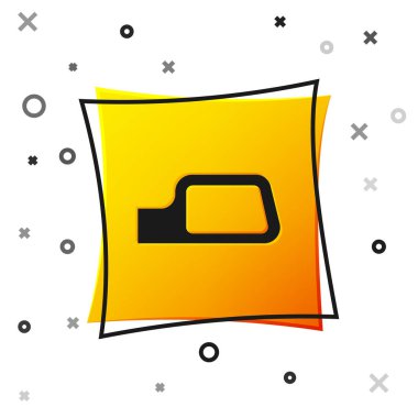 Siyah araba ayna ikonu beyaz arkaplanda izole edilmiş. Sarı kare düğme. Vektör