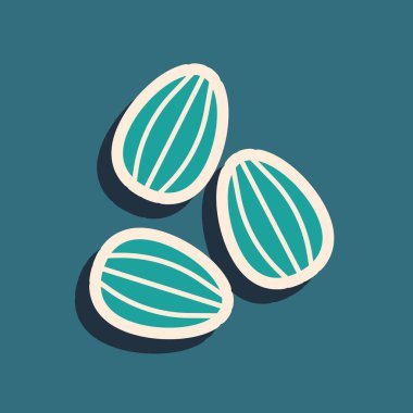 Yeşil arka planda izole edilmiş özel bir bitki simgesinin yeşil tohumları. Uzun gölge tarzı. Vektör