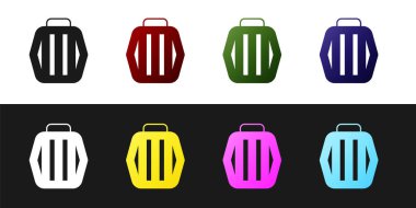 Hayvan Taşıma Kutusu simgesini siyah beyaz arkaplandan ayır. Hayvanlar, köpekler ve kediler için taşıyıcı. Hayvanlar için konteynır. Hayvan taşıma kutusu. Vektör