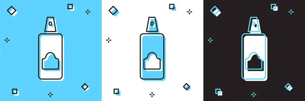 Set Spray peut pour laque à cheveux, déodorant, icône antisudorifique isolé sur fond bleu et blanc, noir. Vecteur — Image vectorielle