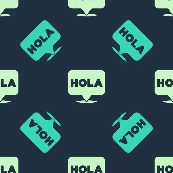 Green and beige Hola icon isolated seamless pattern on blue background. Vector — Stock Vector